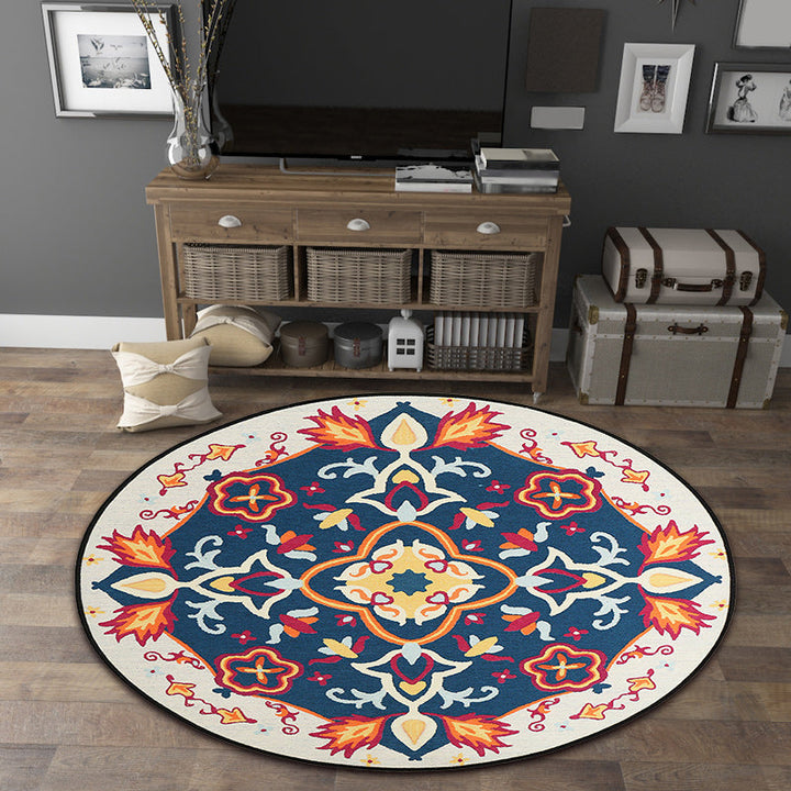 BowLift | Moroccan Living Room Rug in Blue Floral Pattern Rug Polyester Machine Washable Area Rug