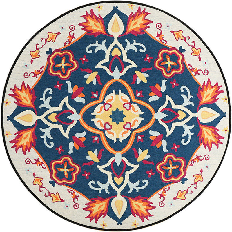 BowLift | Moroccan Living Room Rug in Blue Floral Pattern Rug Polyester Machine Washable Area Rug