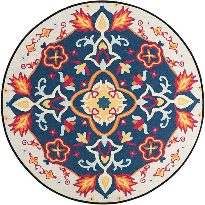 BowLift | Moroccan Living Room Rug in Blue Floral Pattern Rug Polyester Machine Washable Area Rug