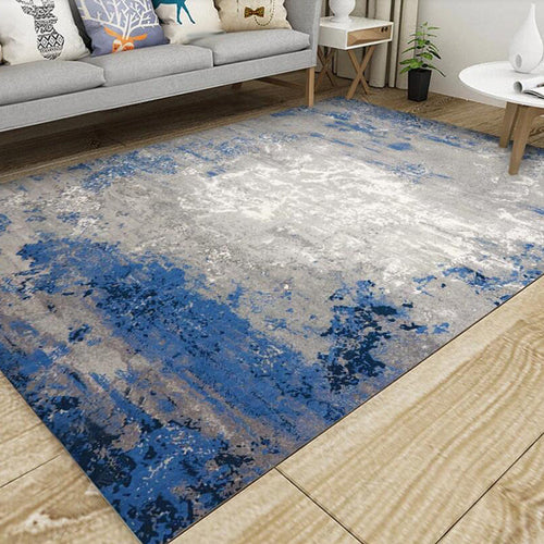 Scandinavian Modern Carpet in Blue and Gray Abstract Paint Pattern Carpet Polyester Washable Carpet for Home Decor | Bowlift