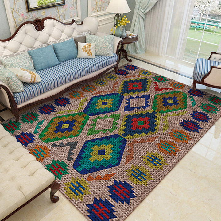 BowLift | Southwest Living Room Rug in Brown Diamond Pattern Rug Polyester Washable Non-Slip Back Area Rug