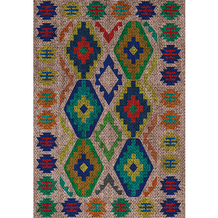 BowLift | Southwest Living Room Rug in Brown Diamond Pattern Rug Polyester Washable Non-Slip Back Area Rug