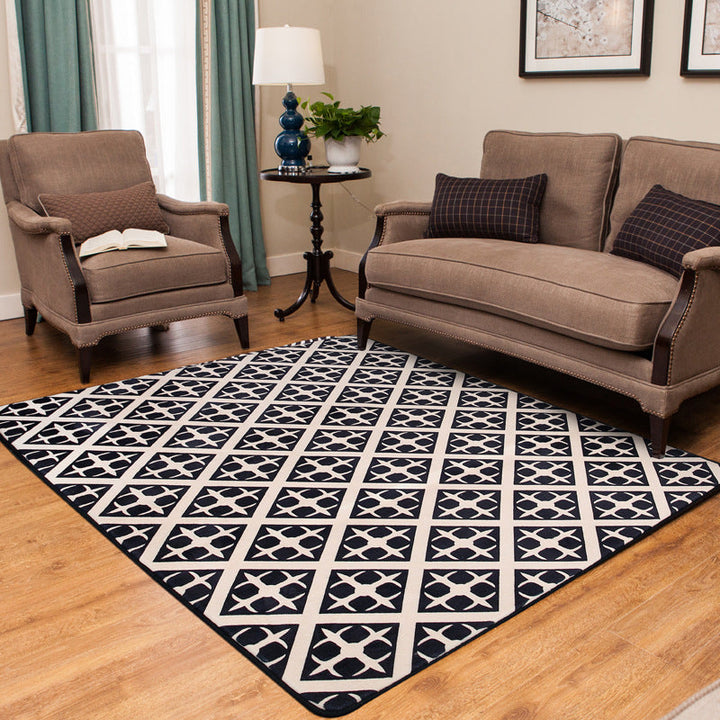 BowLift | Scandinavian Geometric Rug White Flooring Made from Black Dyed Polyester Pet Friendly Washable Indoor Rug