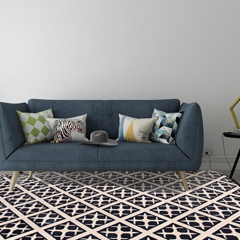 BowLift | Scandinavian Geometric Rug White Flooring Made from Black Dyed Polyester Pet Friendly Washable Indoor Rug
