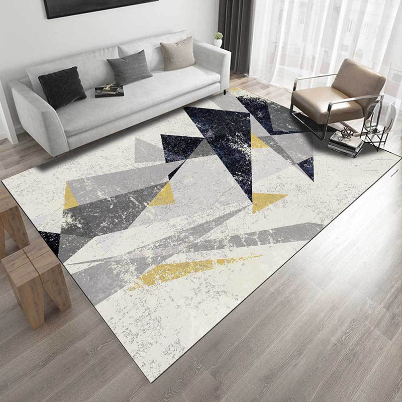 Contemporary geometric printed rug Gray Multicolored Polyester rug Machine washable Non-slip rug for the bedroom | Bowlift