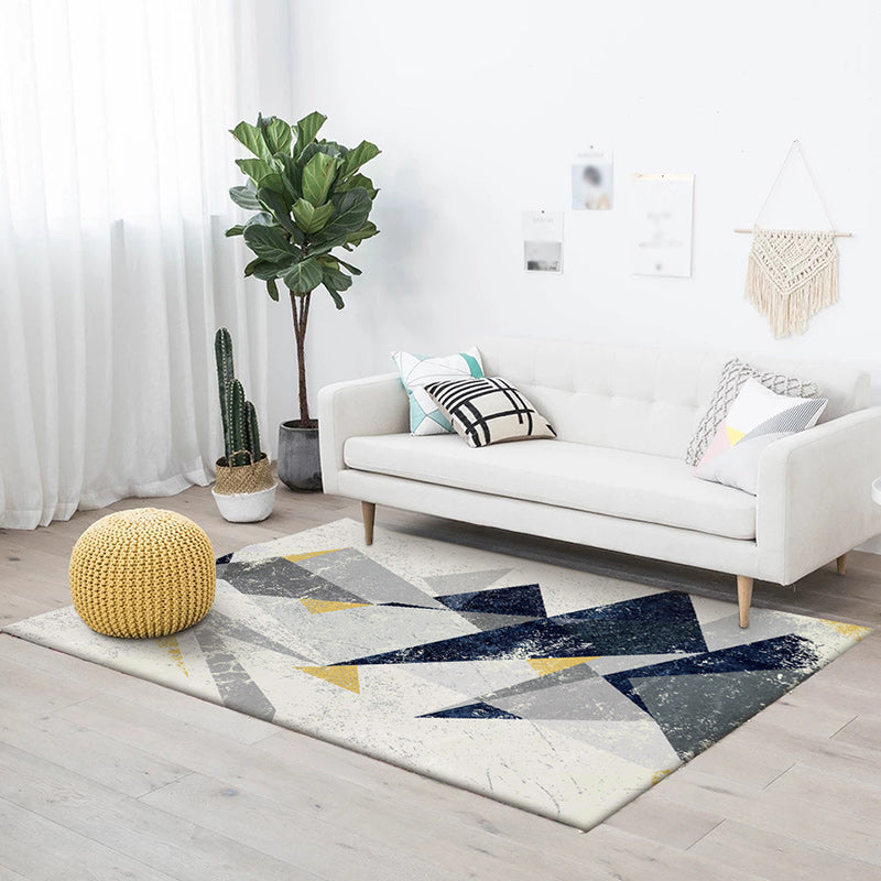 Contemporary geometric printed rug Gray Multicolored Polyester rug Machine washable Non-slip rug for the bedroom | Bowlift