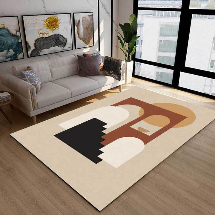 Khaki Multicolor Nordic Rug Polyester Abstract Rug Machine Washable Non-Slip Rug for the Living Room | Bowlift