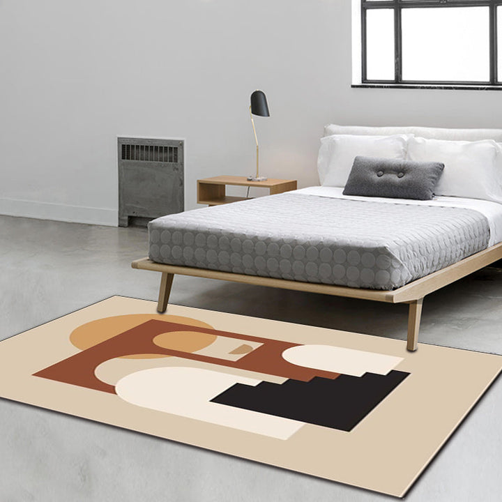 Khaki Multicolor Nordic Rug Polyester Abstract Rug Machine Washable Non-Slip Rug for the Living Room | Bowlift
