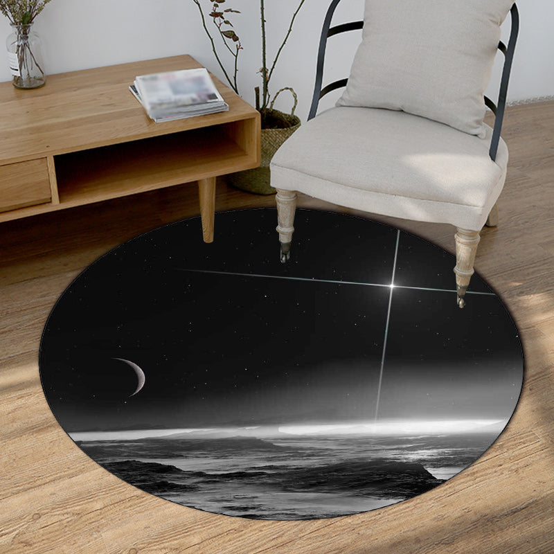 Modern living room rug in black with star print in space rug polyester stain-resistant rug | Bowlift