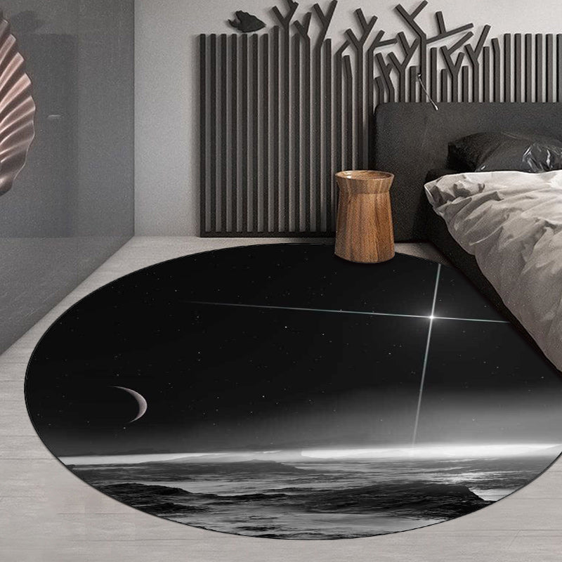 Modern living room rug in black with star print in space rug polyester stain-resistant rug | Bowlift