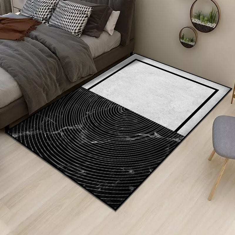 Black and gray bedroom carpet modern color block marble half-circle pattern carpet polyester washable carpet | Bowlift