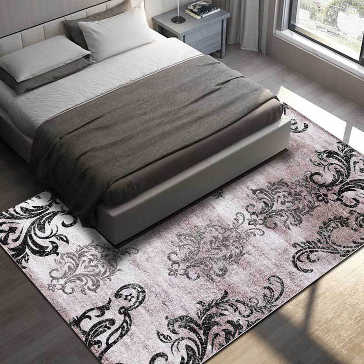BowLift | Black and pink retro carpet Polyester paisley pattern carpet machine washable non-slip backing carpet for the living room
