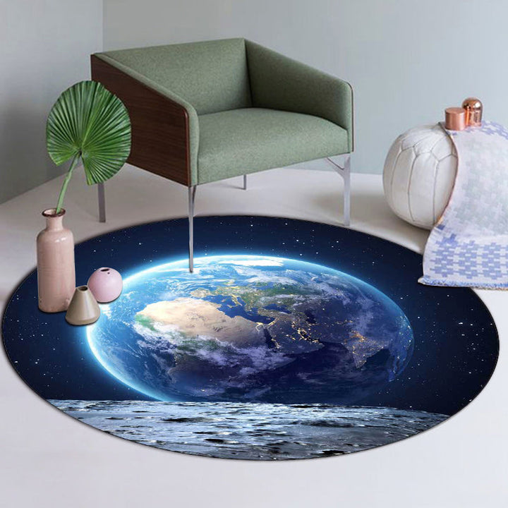 Scandinavian Modern Rug in Blue Outdoor Space Earth Pattern Rug Polyester Stain Resistant Rug for Home Decor | Bowlift