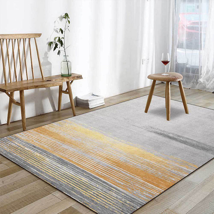 Nordic striped rug gray and yellow polyester rug machine washable non-slip rug for bedroom | Bowlift