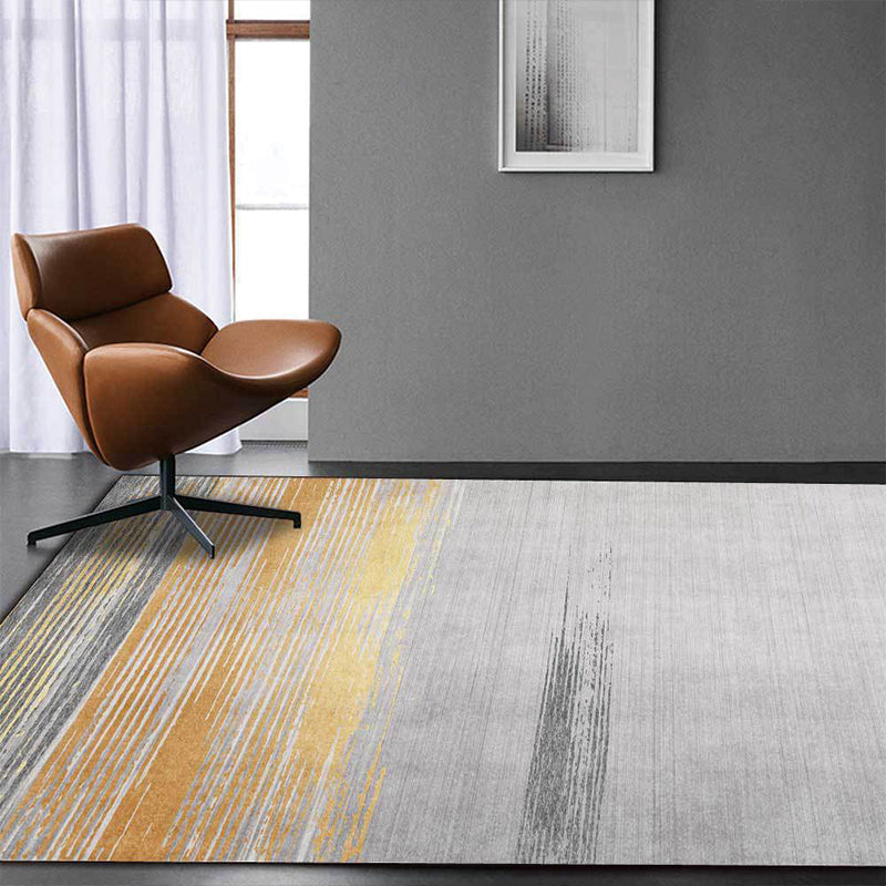 Nordic striped rug gray and yellow polyester rug machine washable non-slip rug for bedroom | Bowlift