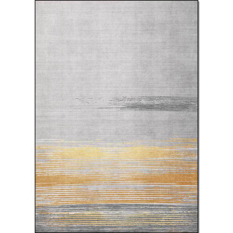 Nordic striped rug gray and yellow polyester rug machine washable non-slip rug for bedroom | Bowlift