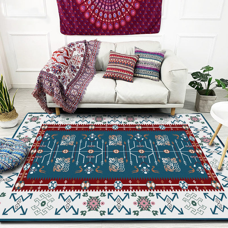 BowLift | White Bedroom Rug Southwestern Tribal Leaf Pattern Area Rug Polyester Stain Resistant Non-Slip Doormat