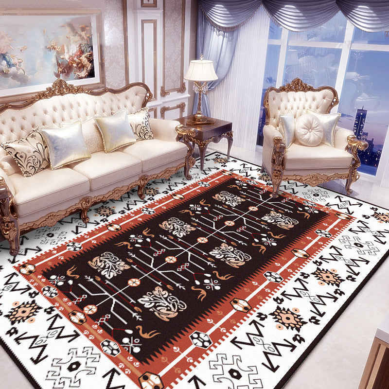 BowLift | White Bedroom Rug Southwestern Tribal Leaf Pattern Area Rug Polyester Stain Resistant Non-Slip Doormat