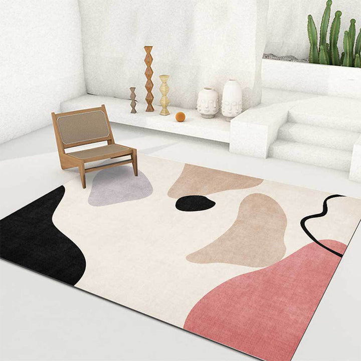 BowLift | Unique abstract color block carpet Beige Multicolor simple rug Polyester machine washable non-slip rug for bedroom