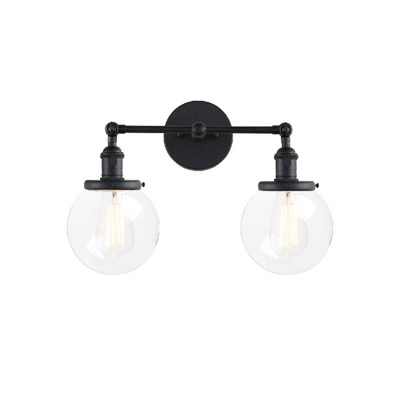 BowLift | Round Living Room Wall Light Industrial Clear Glass 2-Lamp Black/Brass Wall Lamp for the Office
