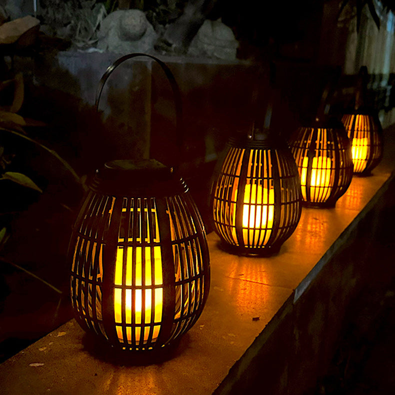 Modern Art Deco Solar Round Lantern Rattan LED Outdoor Landscape Light For Garden | Bowlift