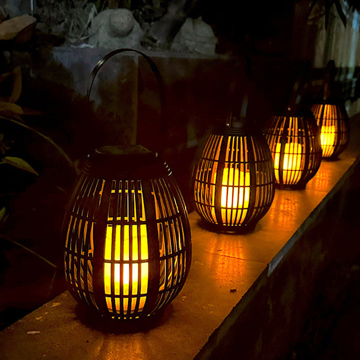 Modern Art Deco Solar Round Lantern Rattan LED Outdoor Landscape Light For Garden | Bowlift