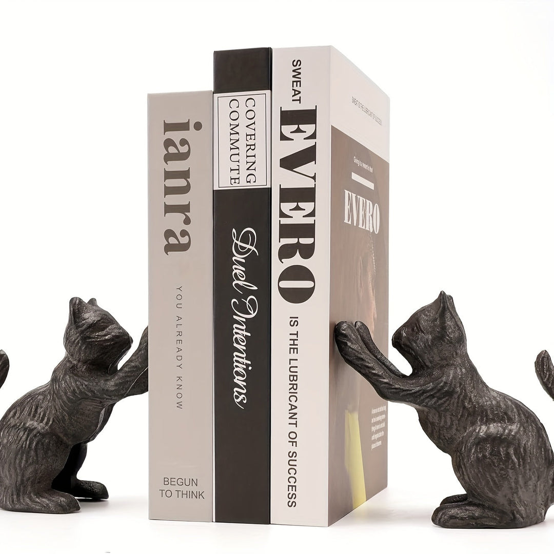 VintageCat - Rustic Cast Iron Bookends for Stylish Interiors Bowlift