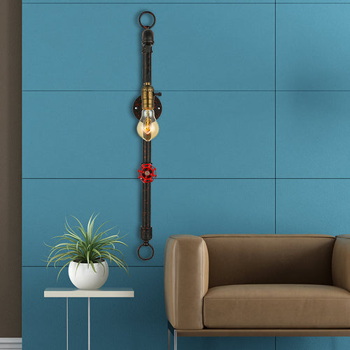 BowLift | Dark Rust Pipe Wall Light with Valve Vintage Stylish Metal 1 Light Living Room Wall Lamp