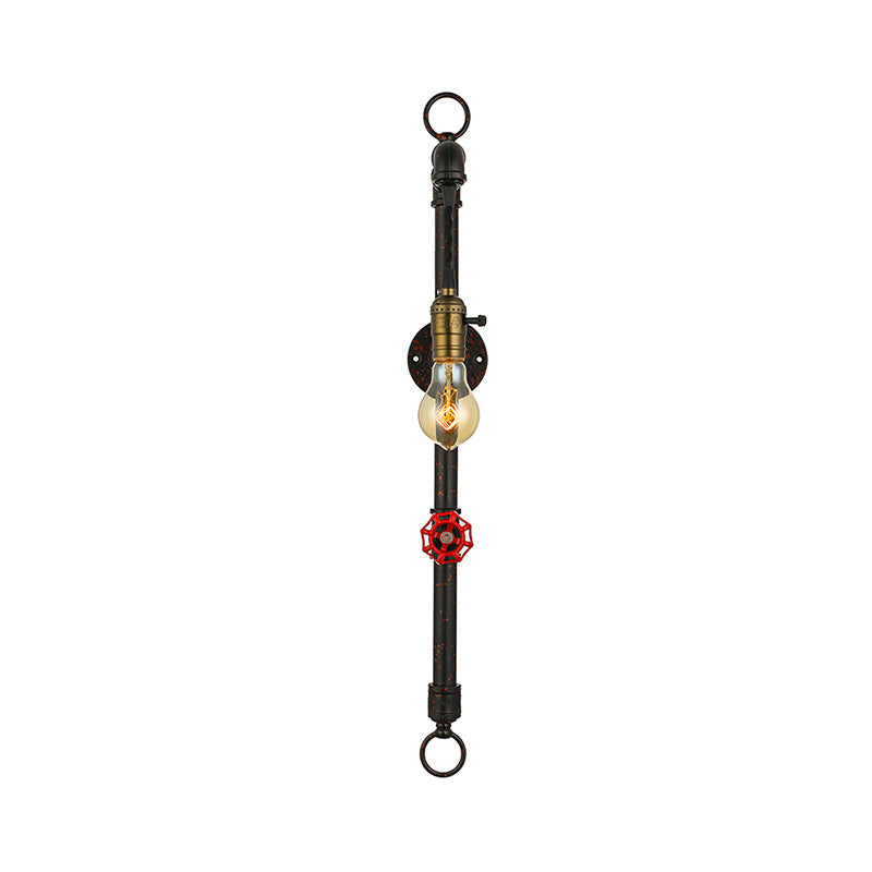 BowLift | Dark Rust Pipe Wall Light with Valve Vintage Stylish Metal 1 Light Living Room Wall Lamp
