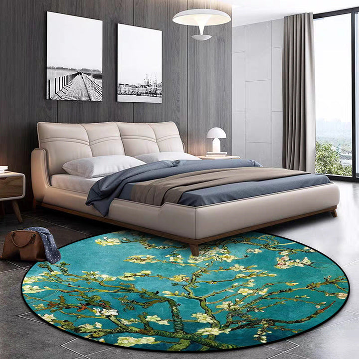 BowLift | Retro Floral Pattern Rug Blue Traditional Rug Polyester Washable Non-Slip Back Rug for Living Room