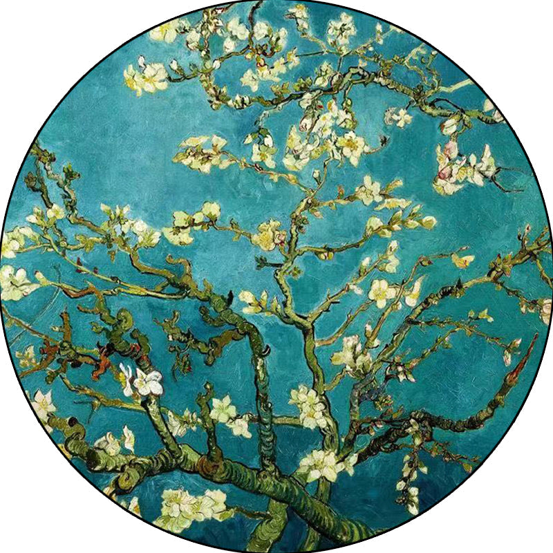 BowLift | Retro Floral Pattern Rug Blue Traditional Rug Polyester Washable Non-Slip Back Rug for Living Room
