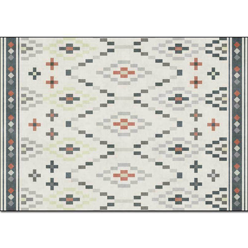 BowLift | White Tribal Carpet Polyester Geometric Pattern Carpet Washable Non-Slip Back Carpet for Living Room