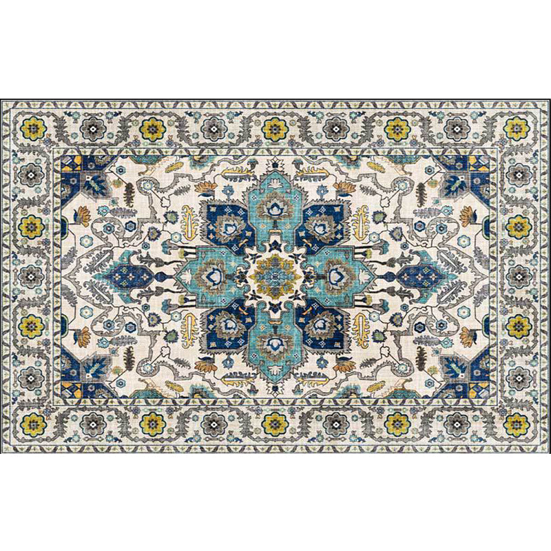Unique medallion pattern rug with floral blue and red Persian rug polyester machine washable non-slip rug for the bedroom | Bowlift