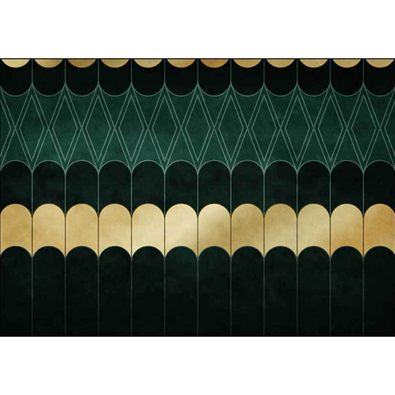 Funky Geometric Pattern Rug Gold and Green Simple Rug Polyester Washable Non-Slip Back Rug for Living Room | Bowlift