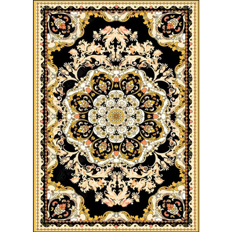Moroccan medallion pattern rug with floral green polyester rug machine washable non-slip rug for the living room | Bowlift