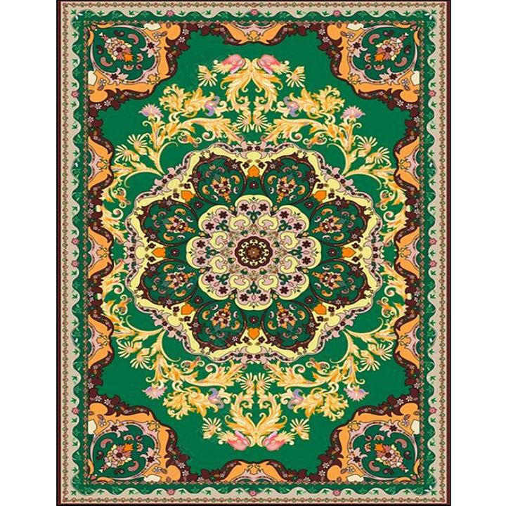 Moroccan medallion pattern rug with floral green polyester rug machine washable non-slip rug for the living room | Bowlift