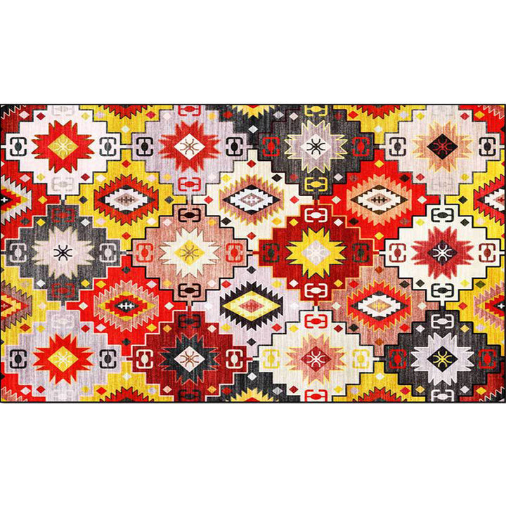 Red Multicolored Mediterranean Carpet Polyester Tiles Print Carpet Washable Non-Slip Back Carpet for the Living Room | Bowlift
