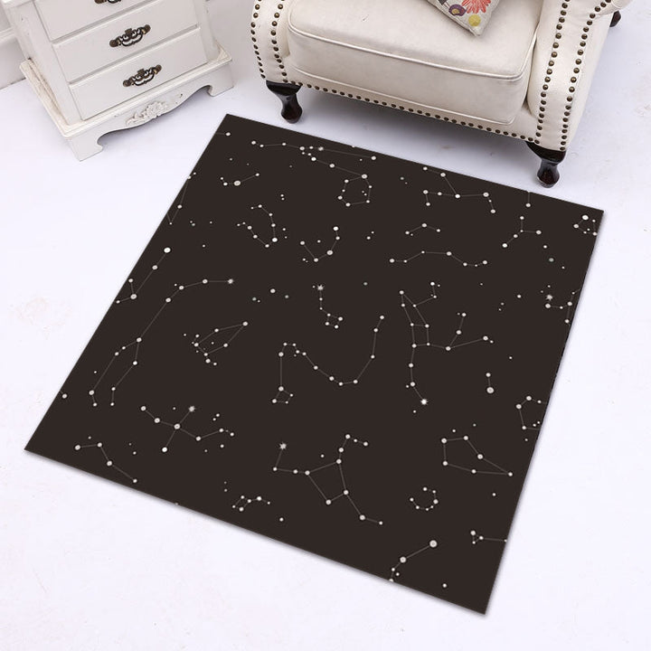 Modern living room rug in black with star print in space rug polyester stain-resistant rug | Bowlift