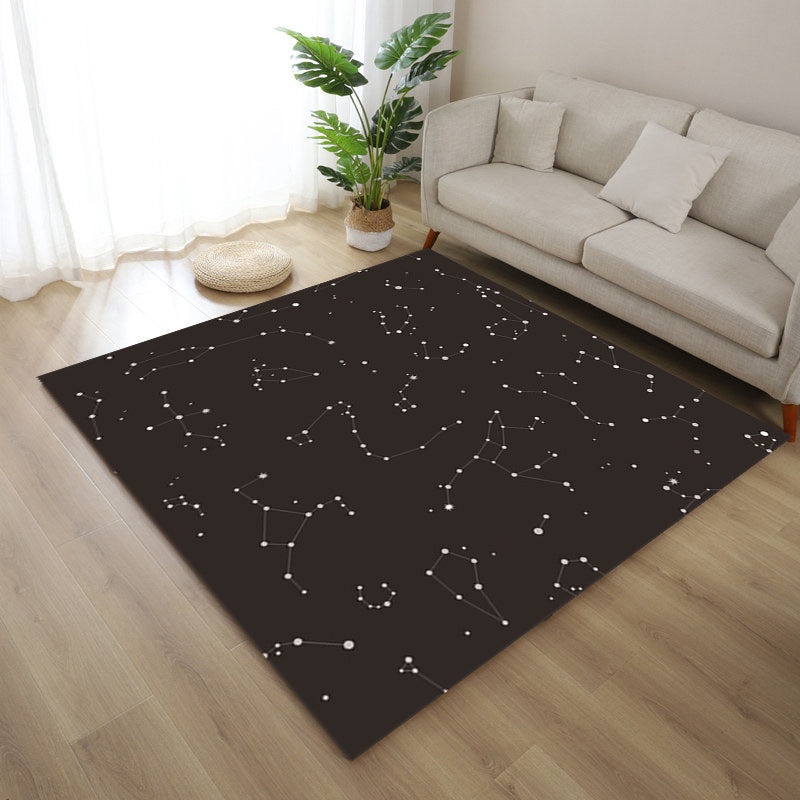 Modern living room rug in black with star print in space rug polyester stain-resistant rug | Bowlift