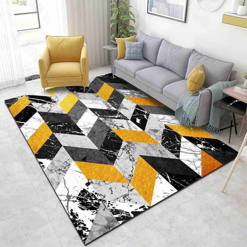 Black and Gold Modern Carpet Polyester Geometric and Marble Surface Pattern Carpet Washable Non-Slip Back Carpet for Living Room | Bowlift