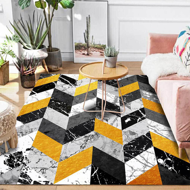 Black and Gold Modern Carpet Polyester Geometric and Marble Surface Pattern Carpet Washable Non-Slip Back Carpet for Living Room | Bowlift
