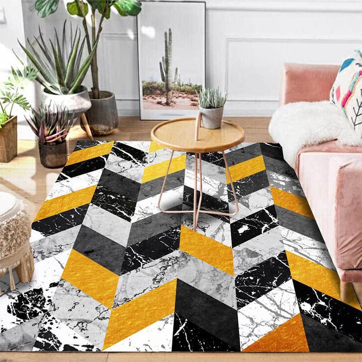 Black and Gold Modern Carpet Polyester Geometric and Marble Surface Pattern Carpet Washable Non-Slip Back Carpet for Living Room | Bowlift