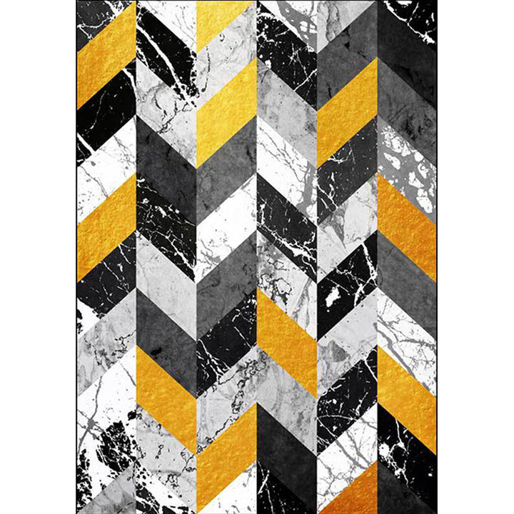 Black and Gold Modern Carpet Polyester Geometric and Marble Surface Pattern Carpet Washable Non-Slip Back Carpet for Living Room | Bowlift
