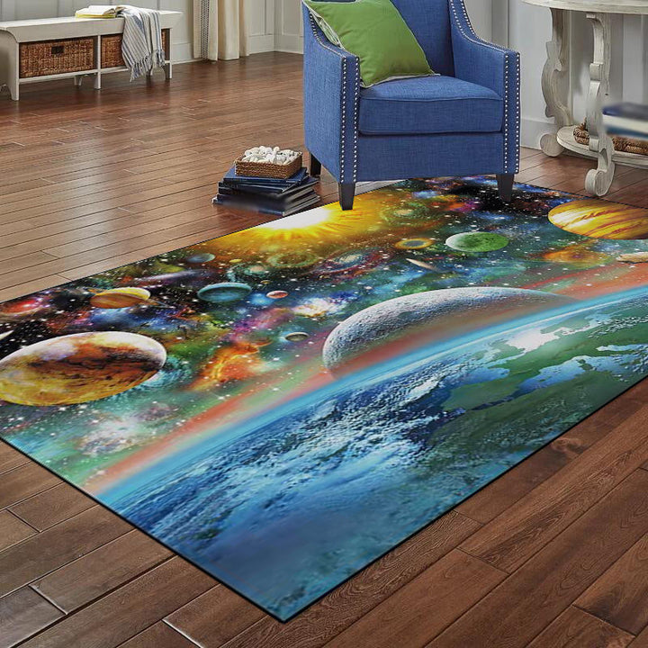 BowLift | Scandinavian Modern Carpet in Blue Space Planet Pattern Carpet Polyester Non-Slip Rug for Home Decoration