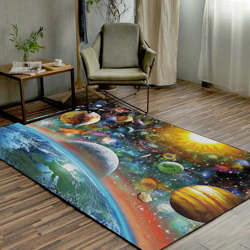 BowLift | Scandinavian Modern Carpet in Blue Space Planet Pattern Carpet Polyester Non-Slip Rug for Home Decoration