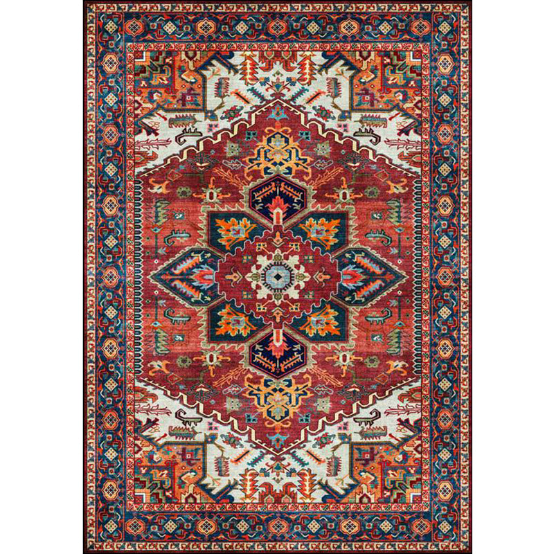 BowLift | Retro Medallion Pattern Carpet Red Persian Carpet Polyester Machine Washable Non-Slip Area Rug for Bedroom