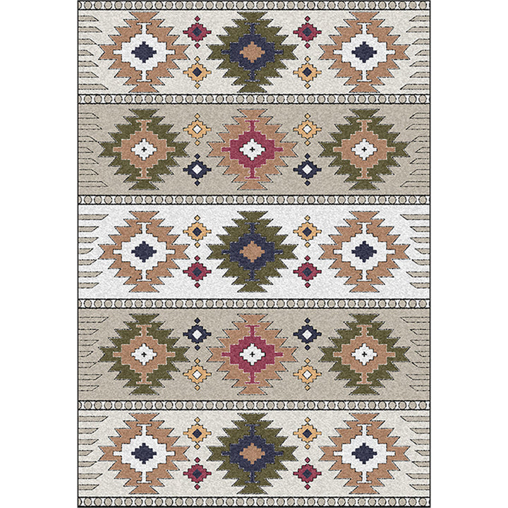 BowLift | Classic geometric pattern rug Green and White Vintage rug Polyester Washable Non-slip backing Rug for bedroom