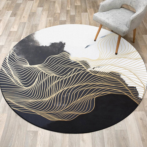 BowLift | Modern Swirl Stripe Pattern Carpet Black and White Polyester Carpet Machine Washable Non-Slip Rug for Bedroom