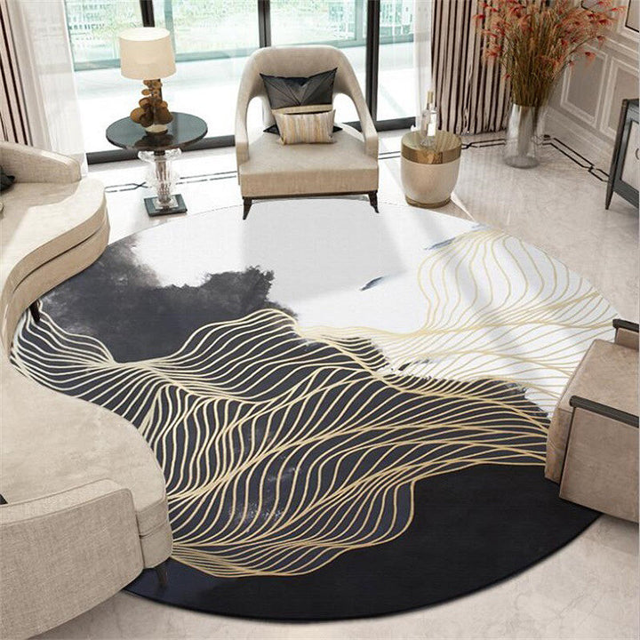 BowLift | Modern Swirl Stripe Pattern Carpet Black and White Polyester Carpet Machine Washable Non-Slip Rug for Bedroom