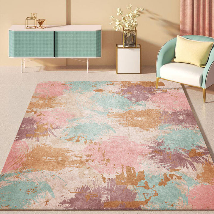 Unique Abstract Carpet Pink Multicolor Nordic Carpet Polyester Washable Non-Slip Back Carpet for the Living Room | Bowlift